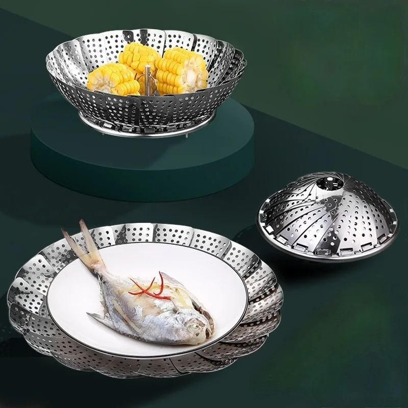 

Kitchen Stainless Steel Steamer Foldable Telescopic Steamer Rack