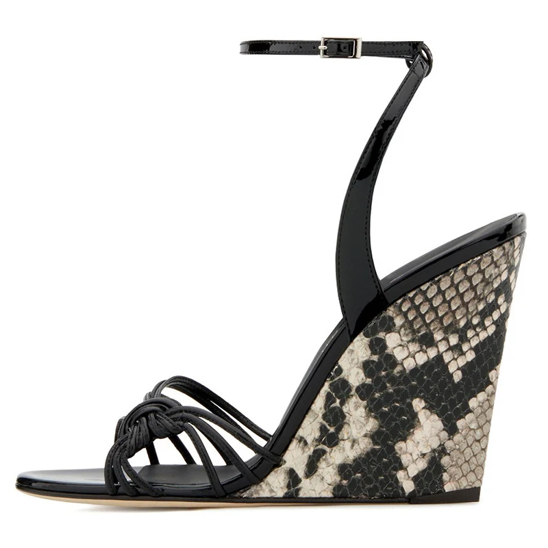 

2022 New Summer Wedge High Heel Sexy Women Sandal Snakeskin Buckle Ankle Strap Fashion Bridals Evening Party Lady Shoes 1-CHC-26