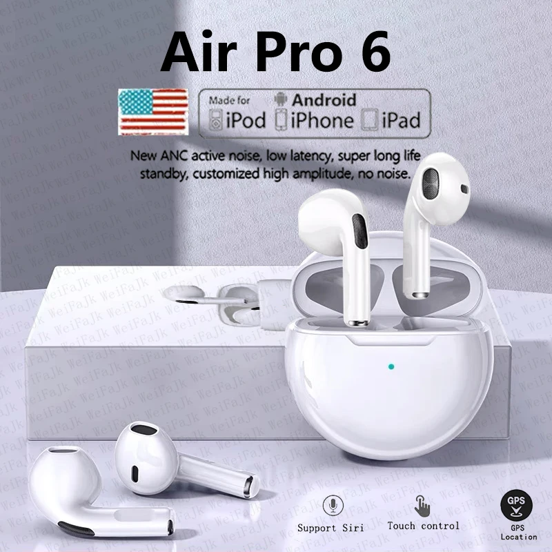 

Original Air Pro 6 Wireless Bluetooth Earphones In Ear Earbuds With Mic Pods Max Headset For Xiaomi Lenovo Apple iPhone Earphone