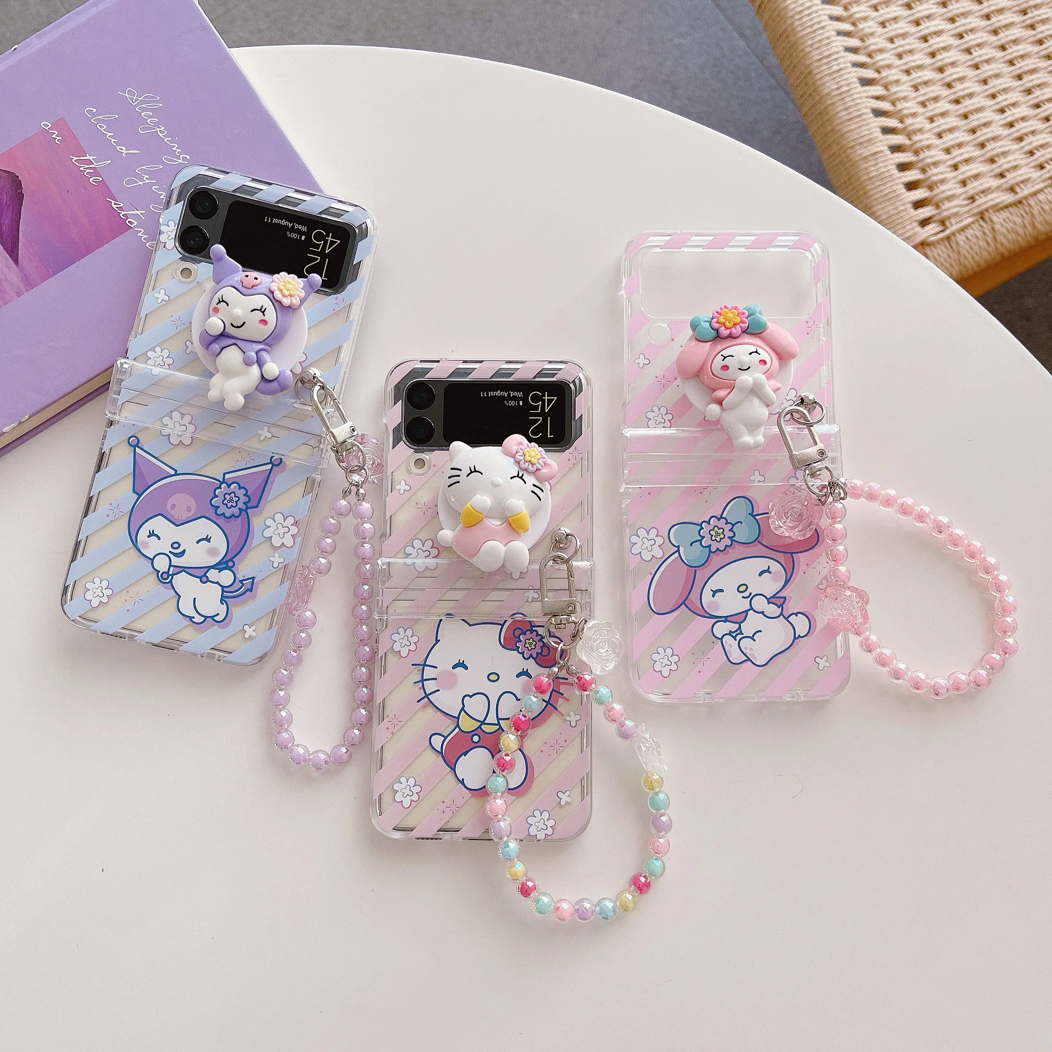 

Sanrio Hello Kitty kuromi melody 3D With holder Phone Case For Samsung Galaxy Z Flip 3 4 5 5G ZFlip5 ZFlip4 ZFlip5 Flip4 Flip5