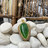 spring and summer girls short popular green gem leaf shape pendant necklace earrings personality jewelry