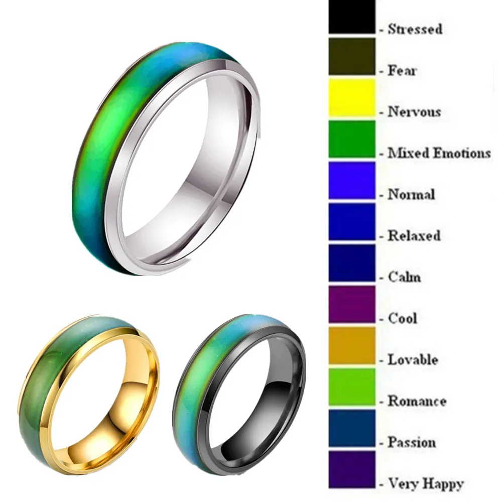 

6mm Changing Color Rings Stainless Steel Mood Emotion Feeling Temperature Ring For Women Men Couples Rings Fine Jewelry Gift