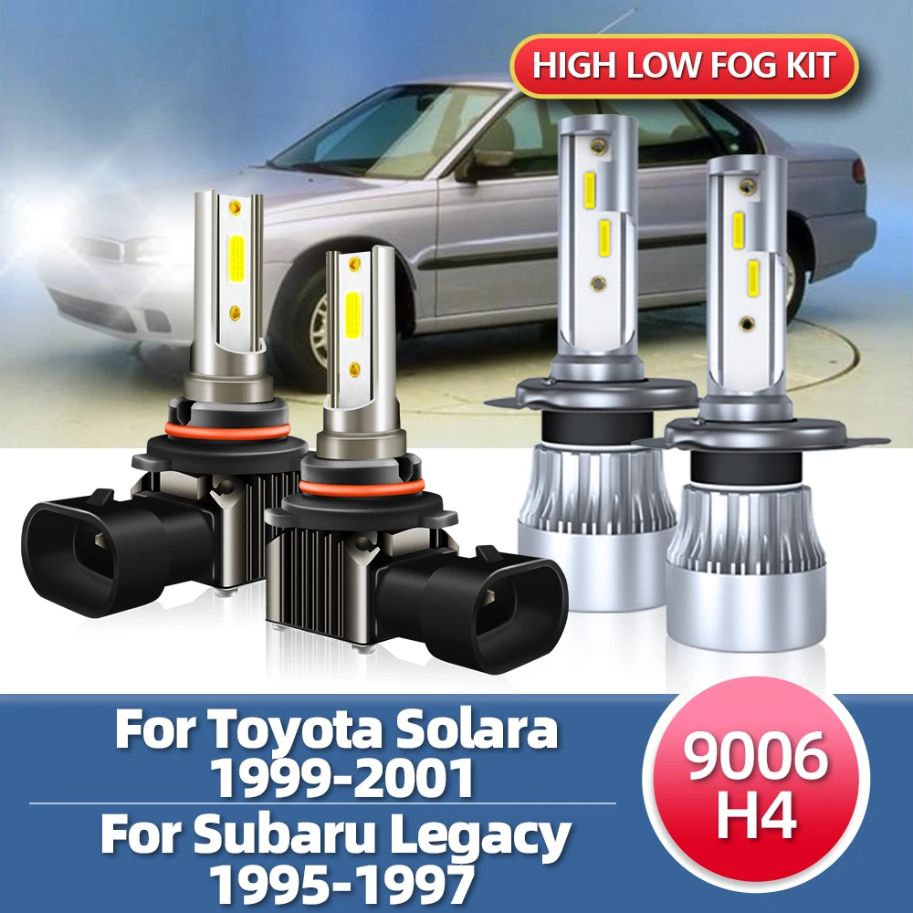 

4x LED Headlight CSP Bulbs Hi/Lo+Fog Light Combo Bright White Lamp KIt For Toyota Solara 1999-2001 For Subaru Legacy 1995-1997