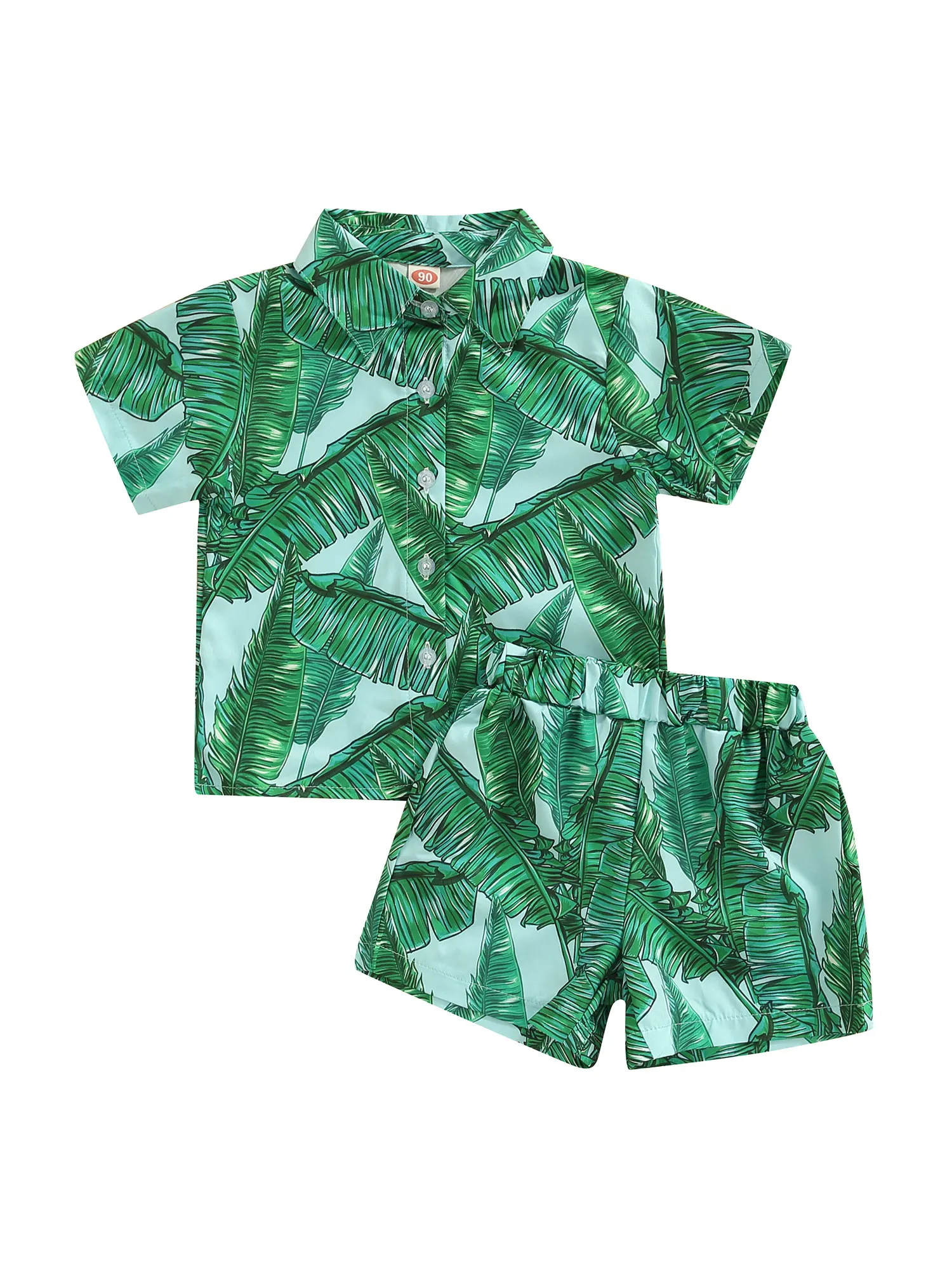 

Комплект для мальчиков Kleinkind, рубашка на пуговицах и эластичные шорты с принтом бананов и листьев