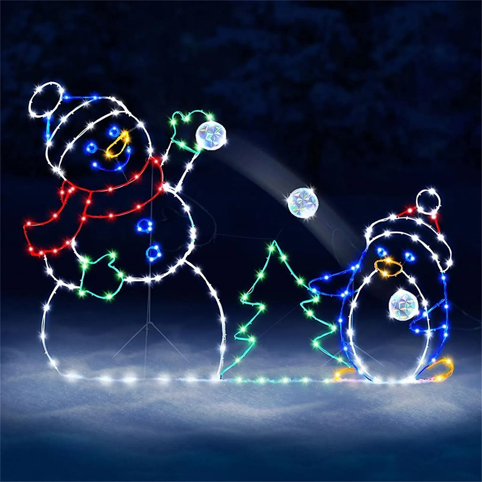 

Christmas Glowing Snowman Light String Outdoor Garden Fun Animated Snowball Fight Luminous Decorative Frame Sign Indoor Outdoor
