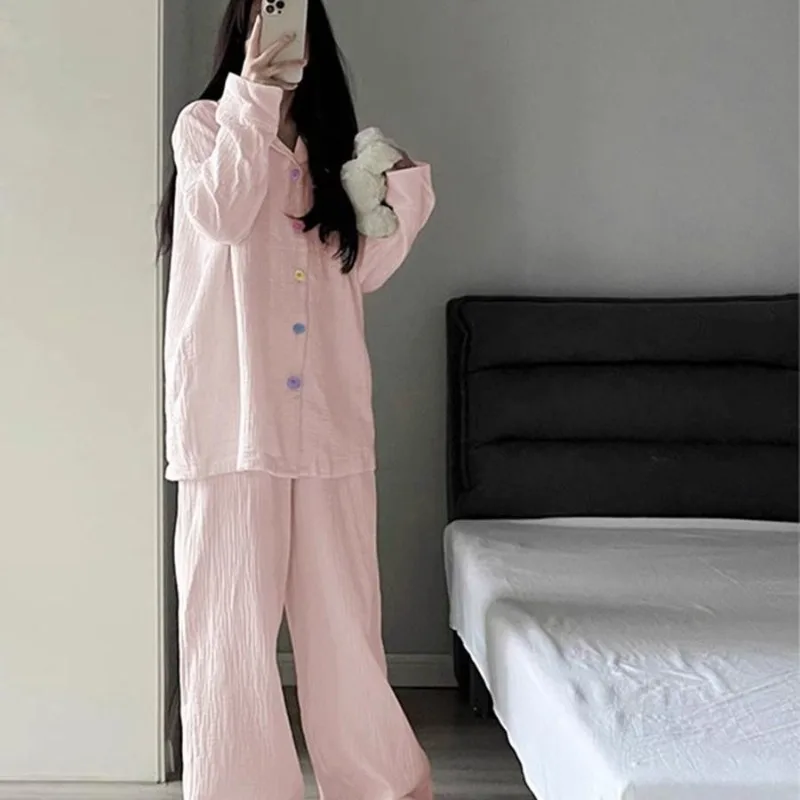 Женская пижама с отложным воротником длинным рукавом и штанами