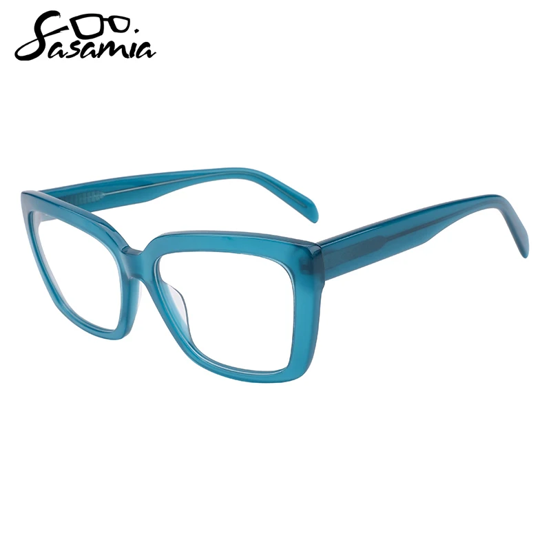 

SASAMIA Female Eyewear Acetate Oversized Rectangle Cat Eye Frame Optical Glasses Wide Temple Glasses in 4 Colors WD1391