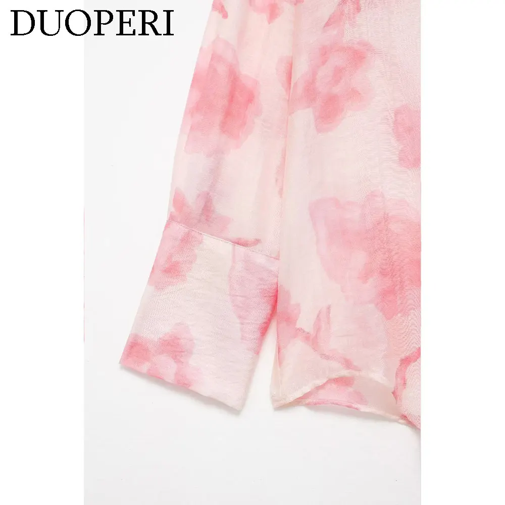 Модная женская рубашка DUOPERI с принтом отворот воротник длинные рукава Женская