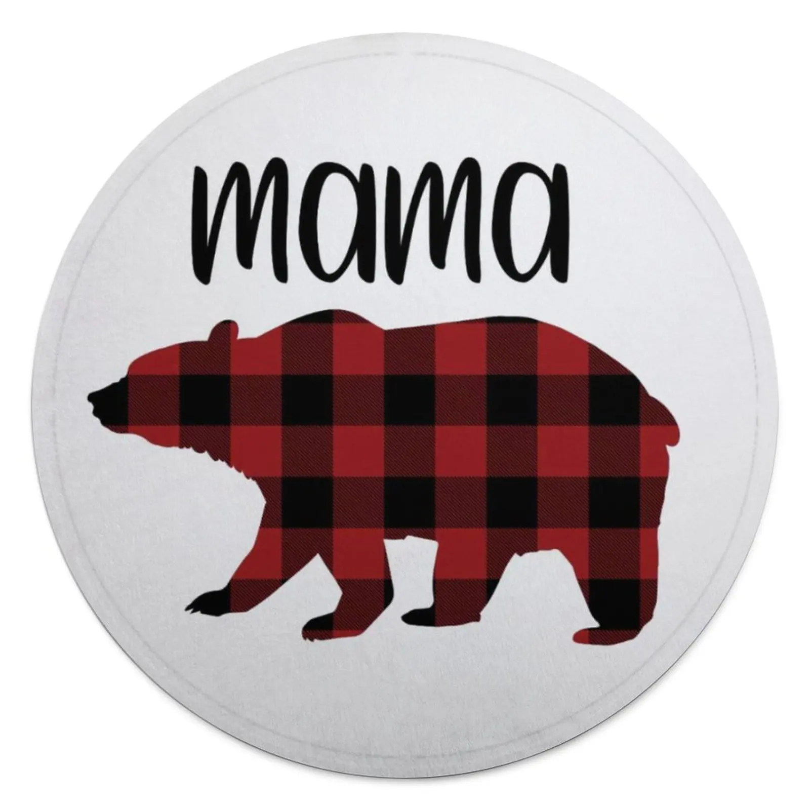 

Red Buffalo Plaid Mama Bear Blanket Mothers Day Gift Travel Soft Round Blanket Fashion Cute Fleece Bedspread