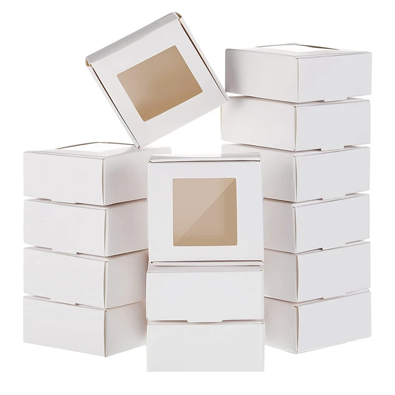 

50 шт. мини-коробка из крафт-бумаги с окном, подарочная упаковочная коробка, коробка для подарков, коробка для домашнего мыла, пекарни, конфет