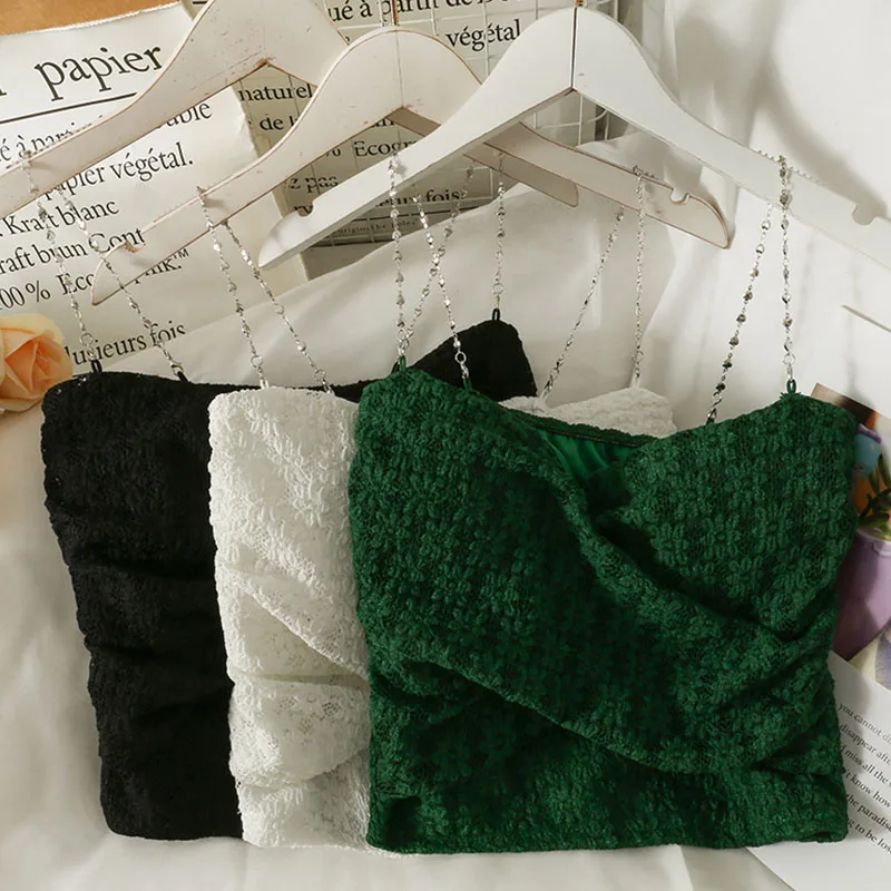 Элегантный вязаный крючком корсет с запахом на груди Топ женский дизайн цепочке