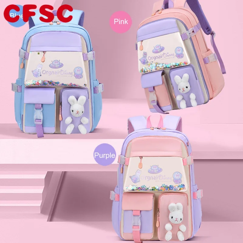 

Рюкзак с милым кроликом для девочек-подростков, школьные ранцы на плечо для девочек и студентов дошкольного возраста, дорожный мультяшный р...