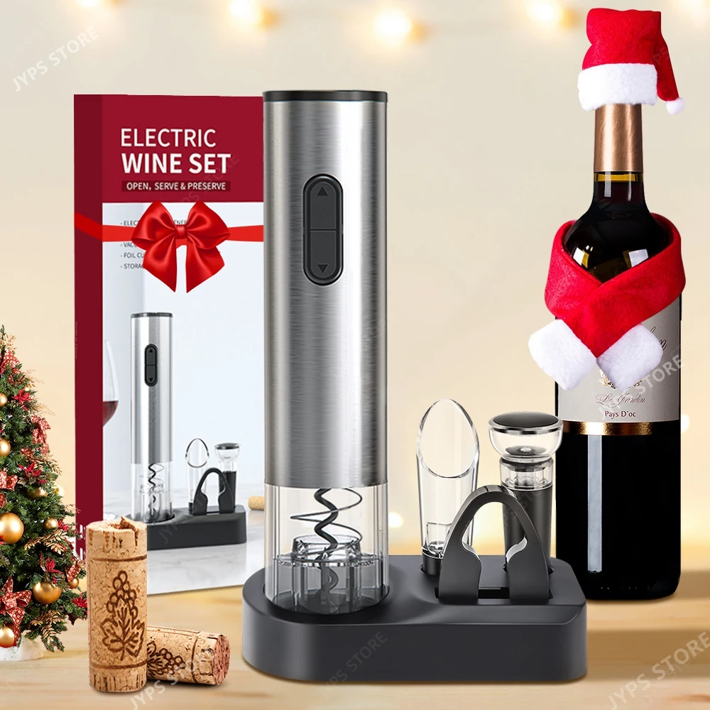 Electric Wine Opener Stainless Steel Automatic Corkscrew Wine Opener Foil Cutter Bottler Opener for Kitchen Party Christmas Gift