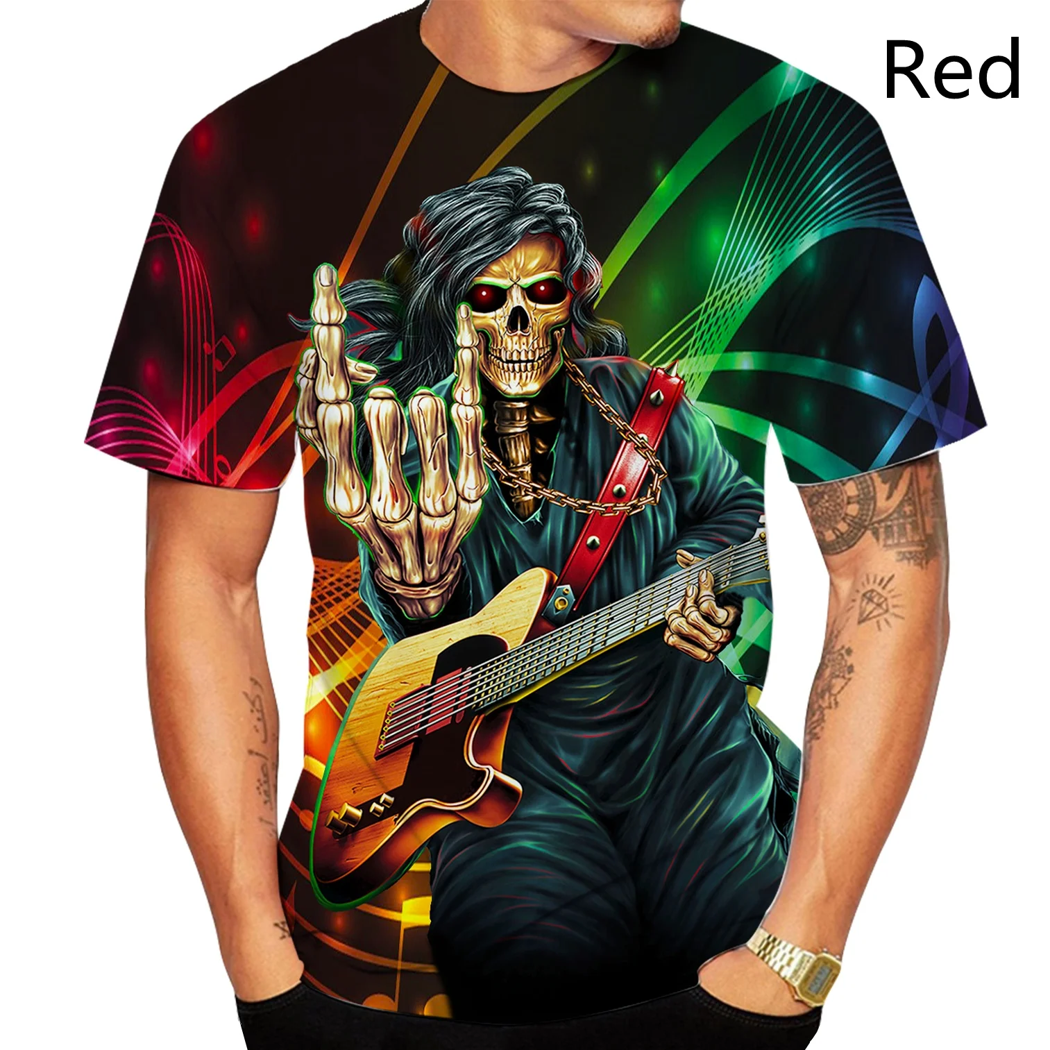 

Fashion Men Women Funny Guitar Rock Skull 3D Printed Couple T Shirts Hip Hop Music Short Sleeve Gothic Death God Tops