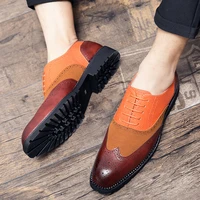 new semi formal pu leather mens brogue shoes contrast green orange nigeria graceful man dress shoes big size 46 47 48