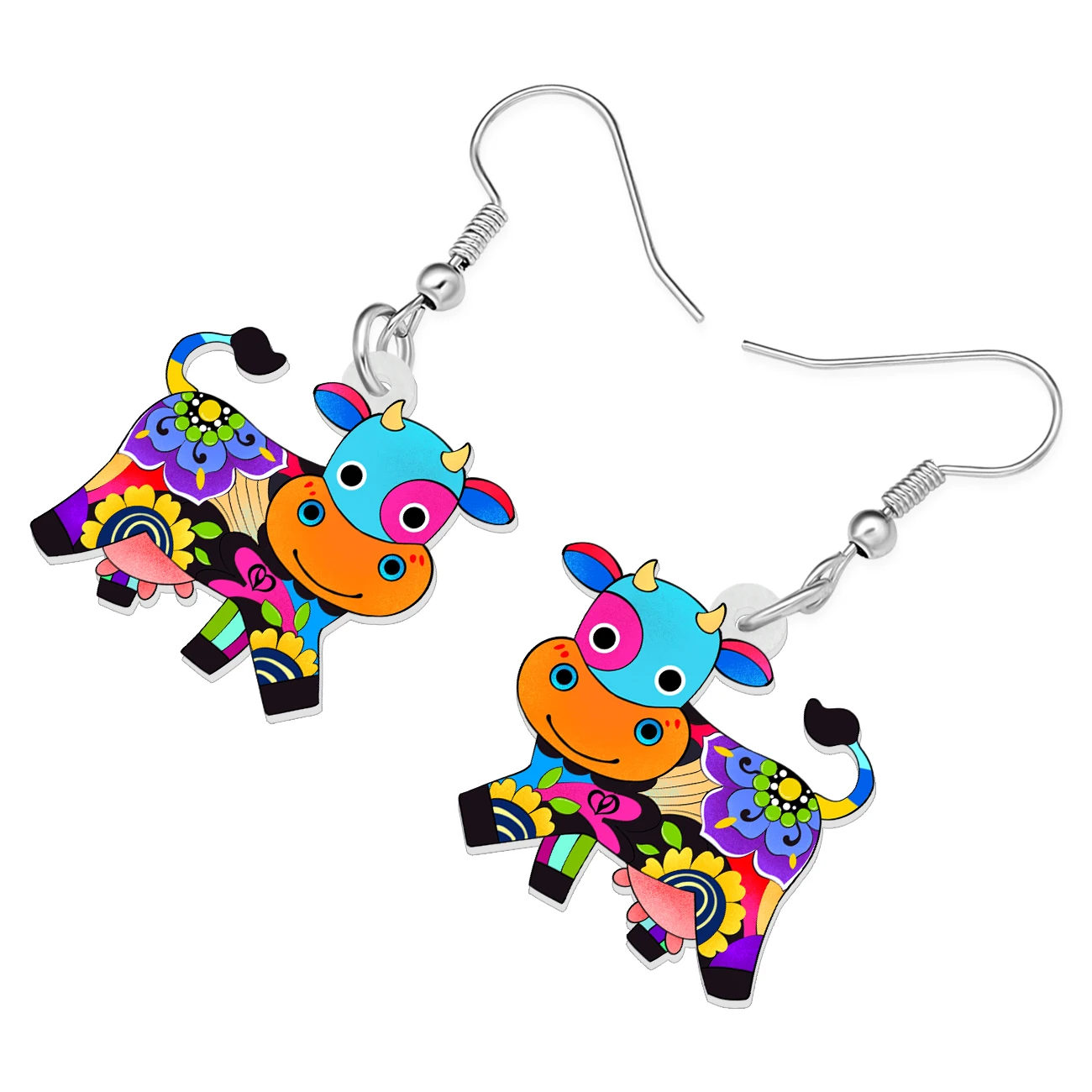 Bonsny Акриловые серьги-капельки цветочные коровьи