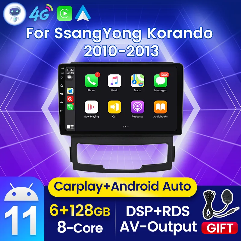 

2Din Android 11 Car Radio Audio Multimedia Player for SsangYong Korando Actyon 2010 2011 2012 2013 GPS Navigation WIFI Carplay