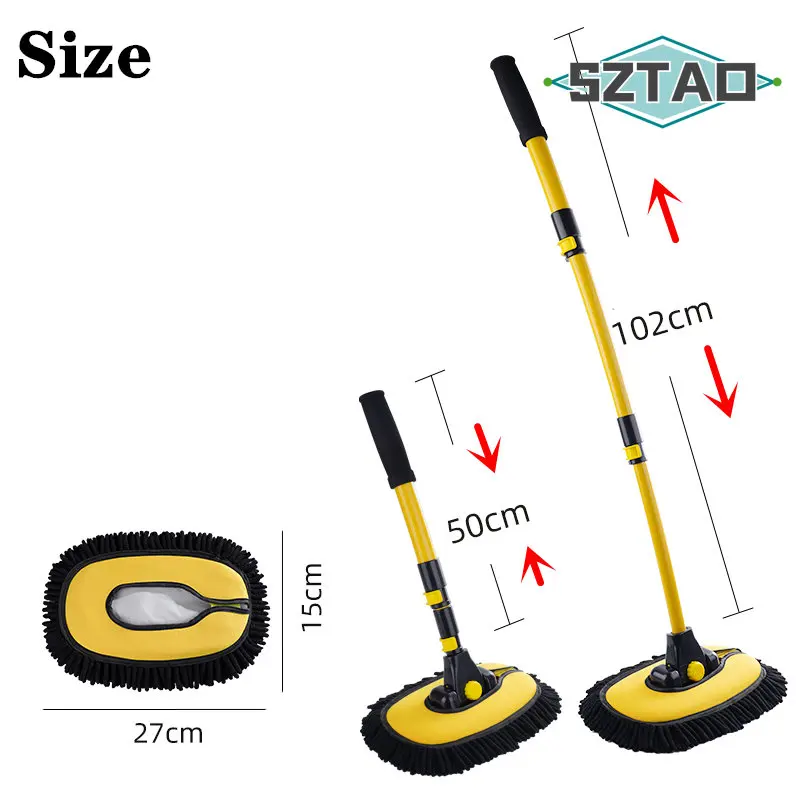 New Car Cleaning Brush 15 Degree Bend Car Wash Brush Telescoping Long Handle Cleaning Mop Chenille Broom Auto Accessories