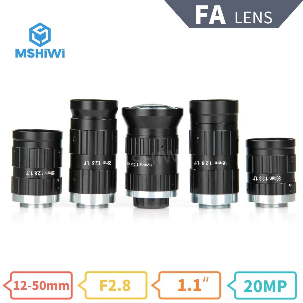 

HD 20MP FA 1.1" F2.8 Fixed Aperture ITS Camera Lens 12mm 16mm 25mm 35mm 50mm C-Mount Manual Industrial Camera Machine Vision Len