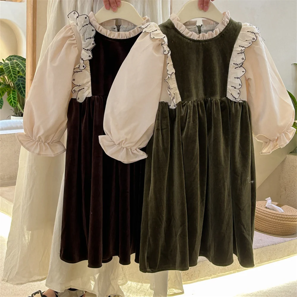 

Girls Dress New Autumn Kids Elegant Princess Party Dresses Children Clothing Christmas Birthday Dress Girls Vintage Velvet Dress