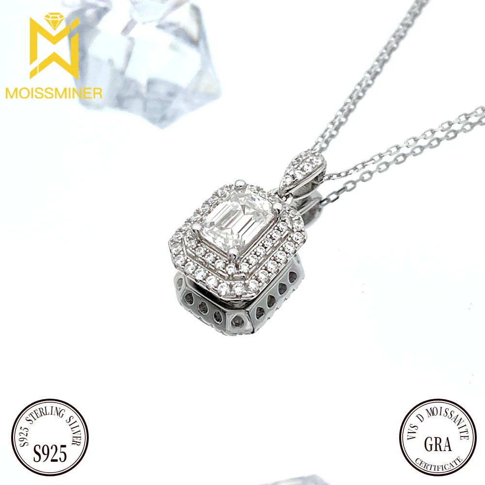 Square Round Moissanite Pendant Necklaces For Women S925 Diamond Necklace Jewelry Pass Tester With GRA  Free Shipping