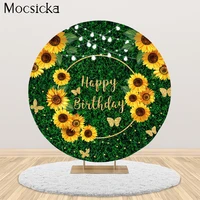 mocsicka happy birthday circle background photography props grass light sunflower decoration children portrait photo backdrop