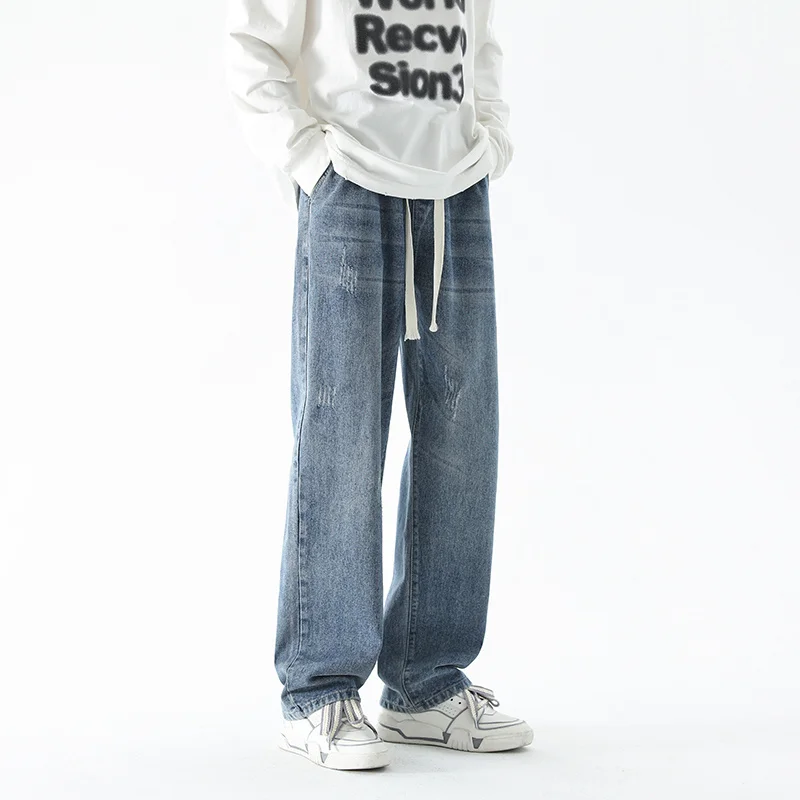 Blue Baggy Jeans Men Fashion Drawstring Casual Straight Jeans Men Streetwear Hip-hop Loose Denim Pants Mens Trousers S-3XL