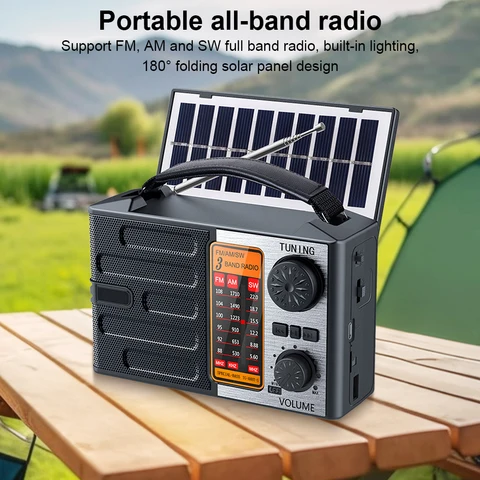 Портативное FM AM SW радио, перезаряжаемая уличная радиостанция, полнодиапазонное радио, аварийный радиоприемник со светодиодной подсветкой, Bluetooth-динамик