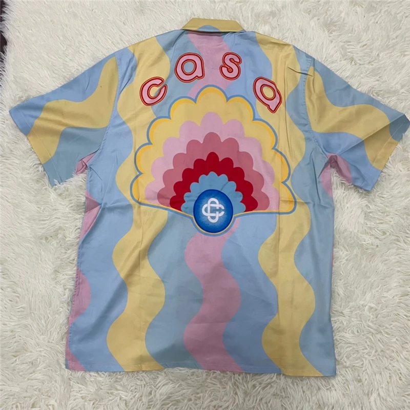 

Casabalanca Shirt Wavy Rainbow Print Silk Casual Short Shirts