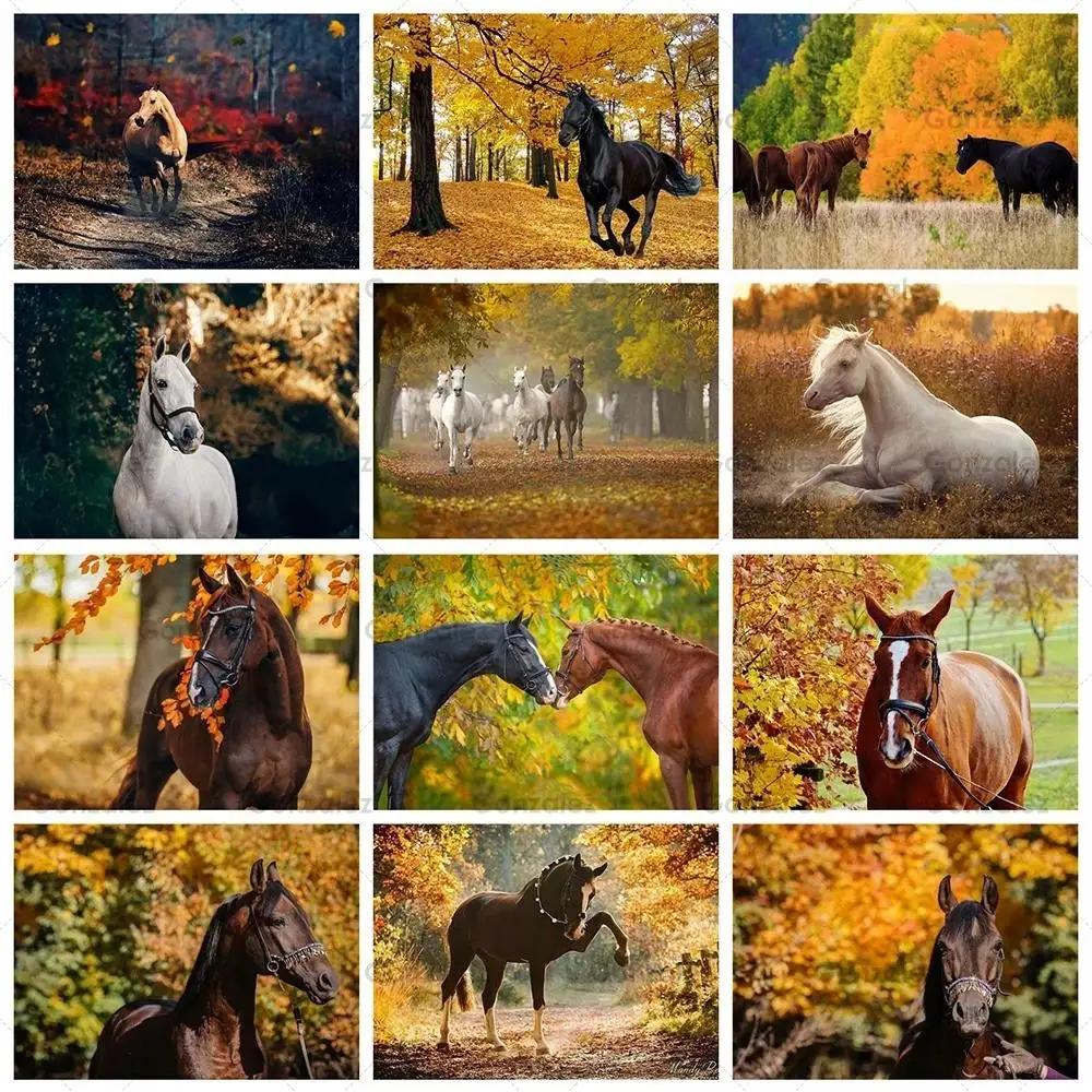 

Diy Diamond Embroidery Animal Painting Galloping Horses In Autumn Cross Stitch 5D Full Drill Mosaic Art Design Home Decor Gifts