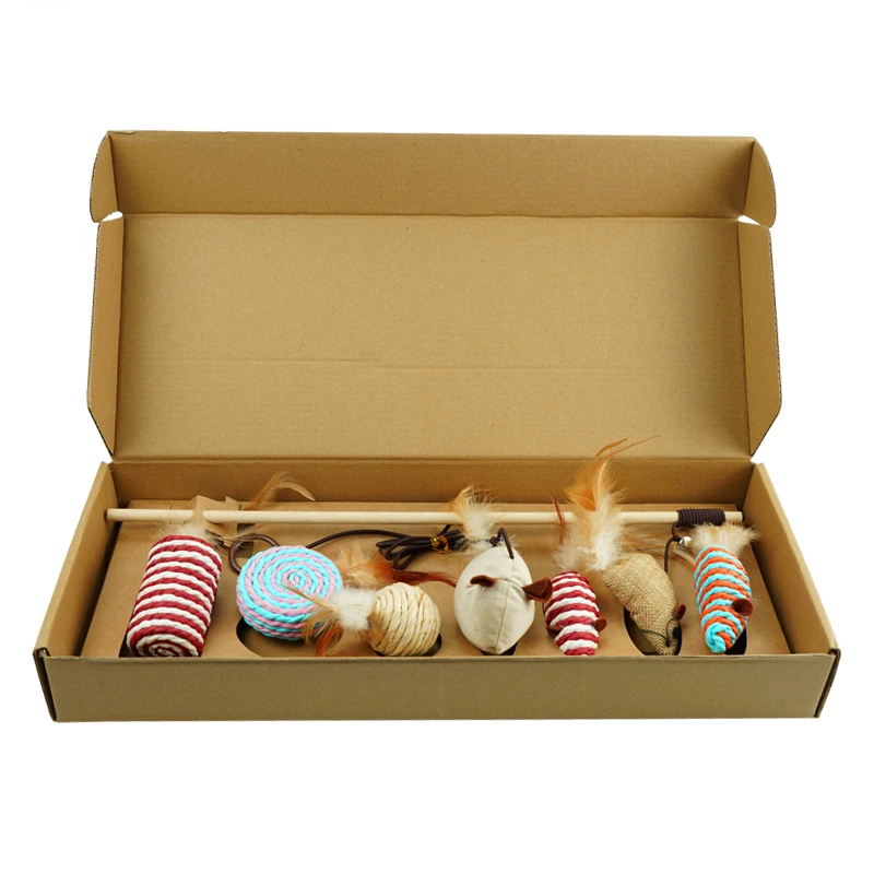 

Pet toy new cat toy set cat stick weaving mouse cat stick interactive training hemp rope cat stick 7 pcs / set of cat supplies
