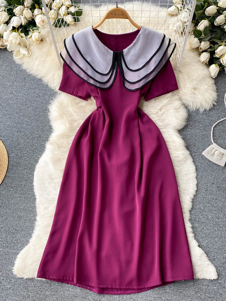 

Женское платье с воротником «Питер Пэн», длинное облегающее платье трапециевидной формы во французском стиле, лето 2022