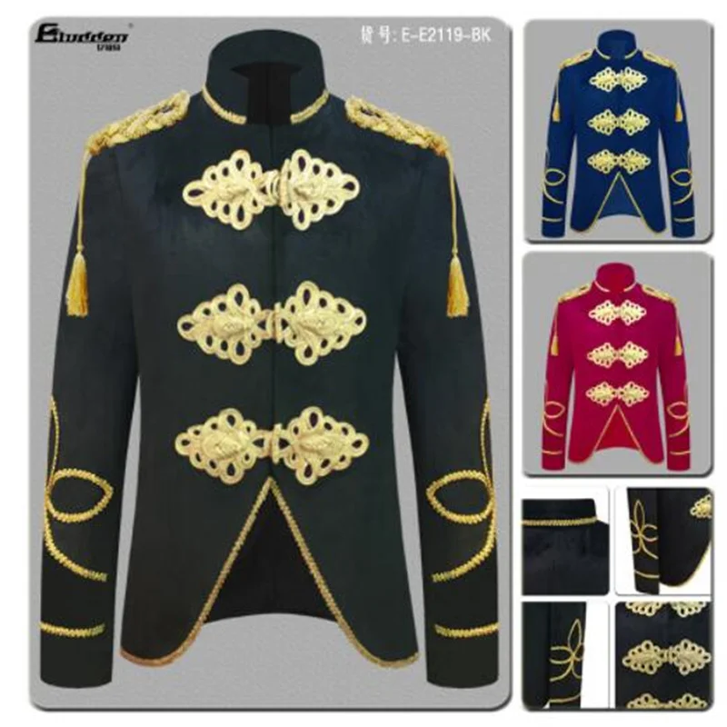 

Европейские блейзеры, мужские костюмы, куртки, бархатное Королевское сценическое платье, певец, шоу выступлений, ведущих, черные, красные, синие, с воротником-стойкой, модные