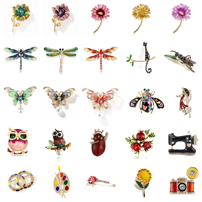 

Blue Eyes Rhinestone Owl Butterfly Dragonfly flower Brooch Animal Brooch For Women Men Clothes Scarf Buckle Collar Jewelry Pins