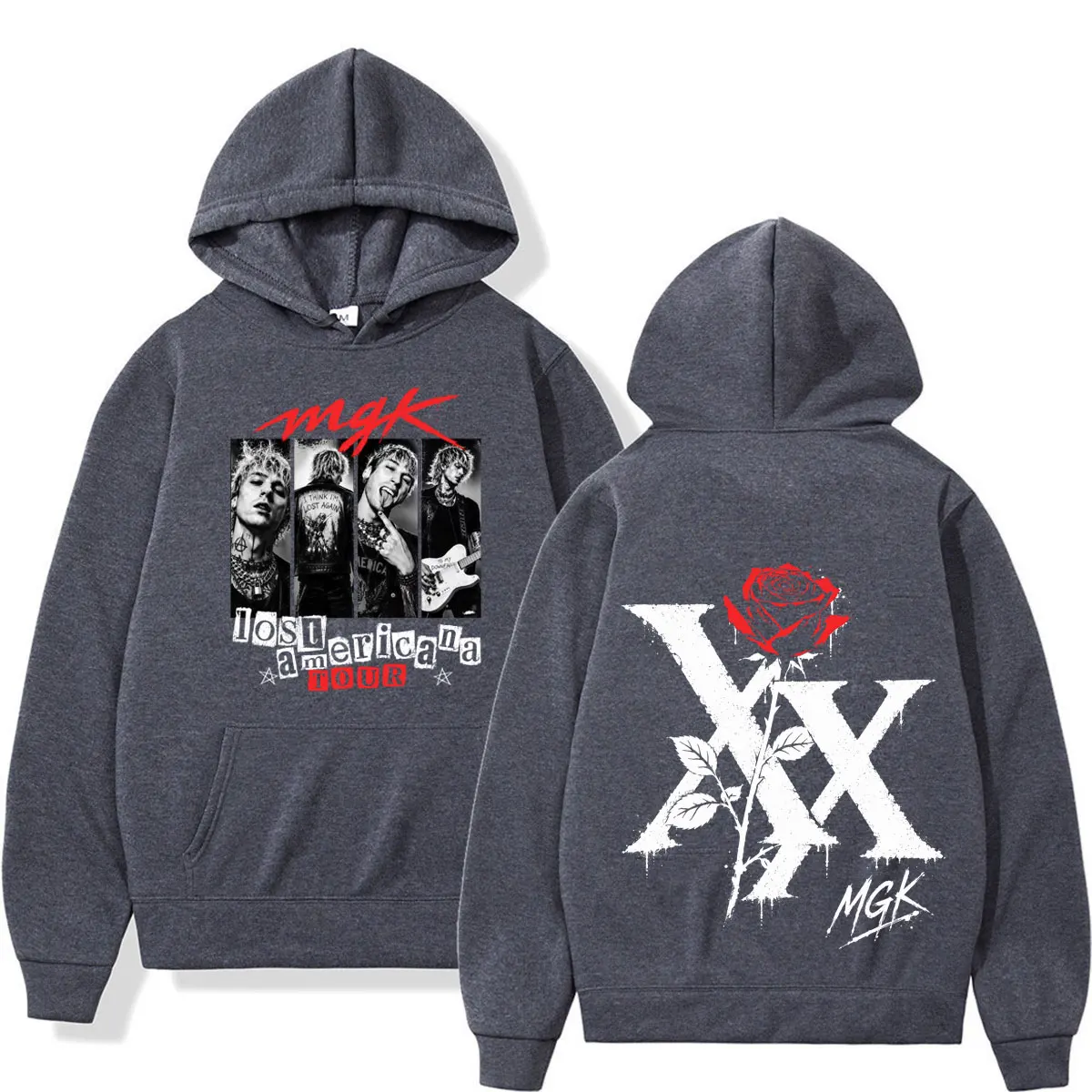 Фото Худи с принтом MGK Lost Americana Tour 2026, мужские и женские, в стиле хип-хоп и панк, пуловеры с длинными рукавами, повседневные свободные толстовки, уличная одежда №3
