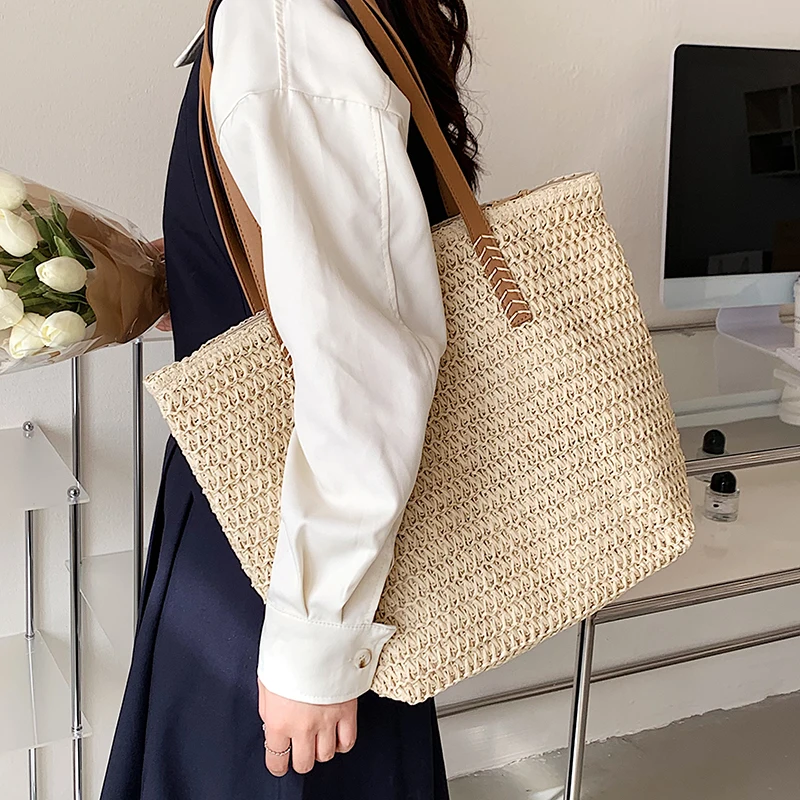 

Hand-woven Women's Shoulder Handbag Bohemian 2022 Summer Fashion Straw Beach Tote Bag Travel Shopper Weaving Shopping Bags
