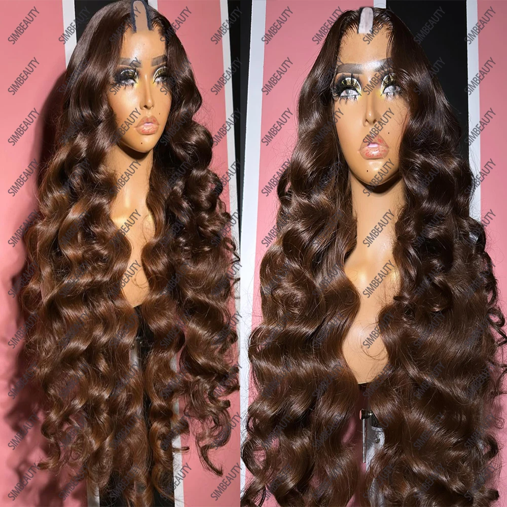 

Ombre Dark Brown Glueless Loose Wave U Part Wig 100% Human Hair Body Wavy V Shape High Density Remy Full Machine Made Half Wigs