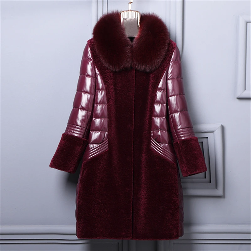 Fashion Real Wool Fur Coat Female Winter Genuine Leather Down Jacket 2022 new Women Warm Natural Fox Fur Collar Plus Size 5XL enlarge