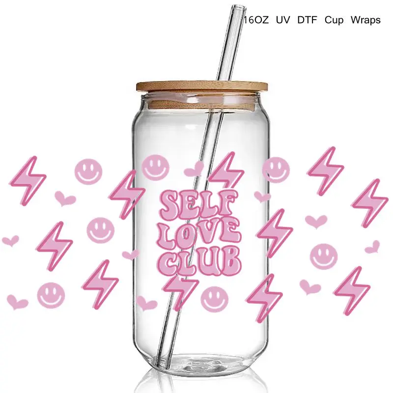

14+ Waterproof Nice Lighting Self Love Club Sticker Uv Cup Dtf Transfer UV Wraps Print For Glass Cups DIY Cans Bottle Waterpr