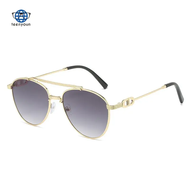 

2022 Fashion Metal Glasses New Double Beam Pilot Retro Sunglasses Women Fashion Large Frame European And American Sunglasses Men