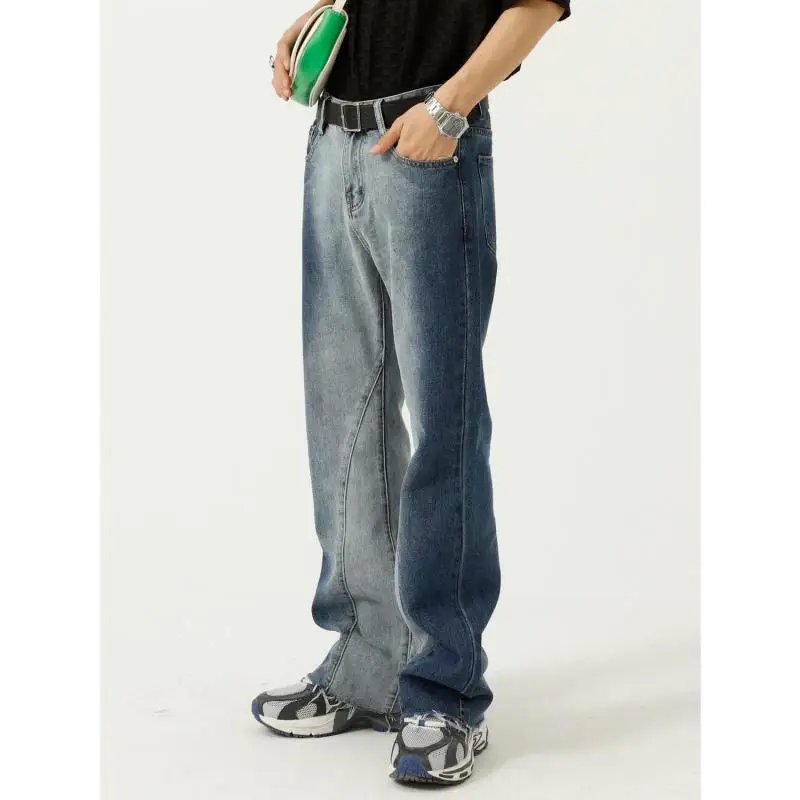 Poetry | Four Seasons New Products Korean Style Contrast Color Tie-dye Gradient Micro-flare Casual Jeans Men's Straight Retro