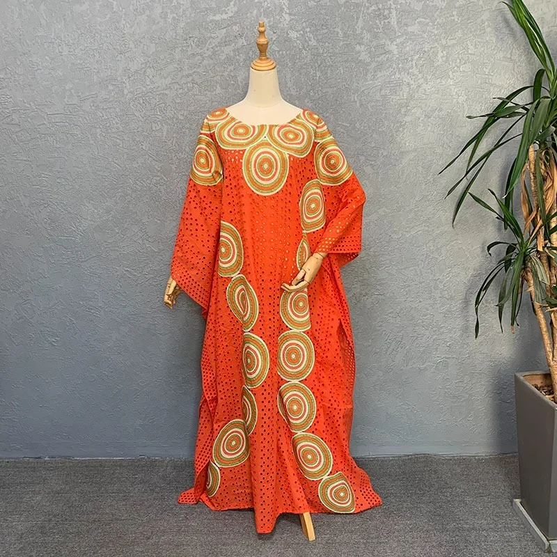New Fashion Bazin Riche African Dresses For Women Free Size Casual Elegant Ladies Appliques Loose Maxi Dress With Inner Vestidos