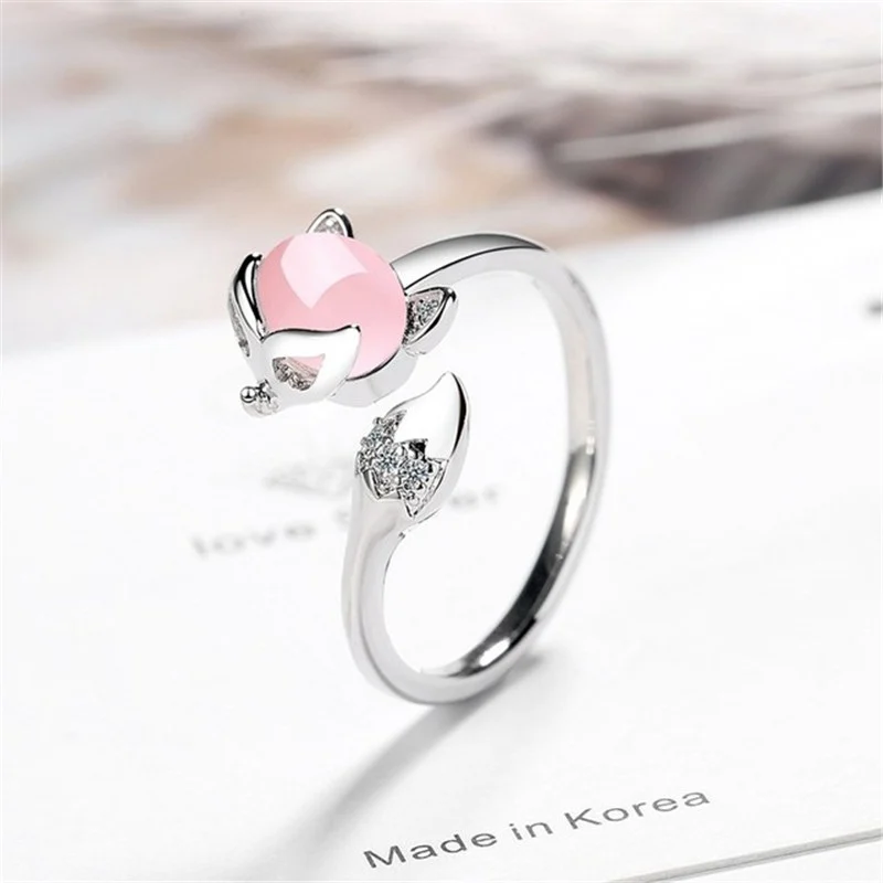

Stamp silver new woman fashion agate fox ring size adjustable ring jewelry high quality crystal zircon