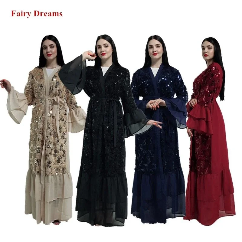 

Ethnic Clothing Open Abaya Kimono Women Muslim Dress Dubai Caftan Femme Turkey Turkish Islamic Bangladesh Kaftan Sequins