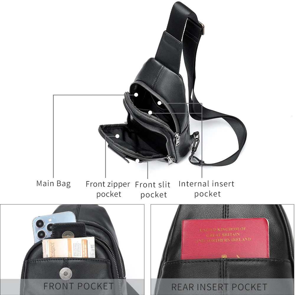 WESTAL Men's Chest Bag Genuine Leather Shoulder Bag Husband Cross Body Side Pack Sling Bag Casual Travel Phone Pouch Slingback
