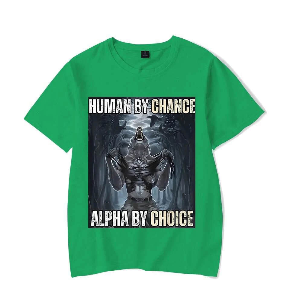 Фото Human by Chance Alpha by Choice Wolf Мужские и женские футболки с забавными мемами Повседневные винтажные футболки для пар большого размера с короткими рукавами №5