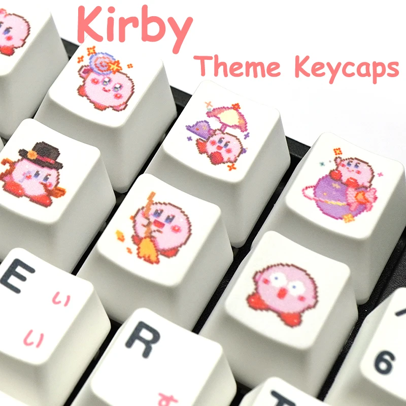 

Kawaii Kirby Anime Keycaps Cute Cartoon Style Original Keyboard Key Caps PBT Pink Mechanical Keyboard Accessories R4 Height