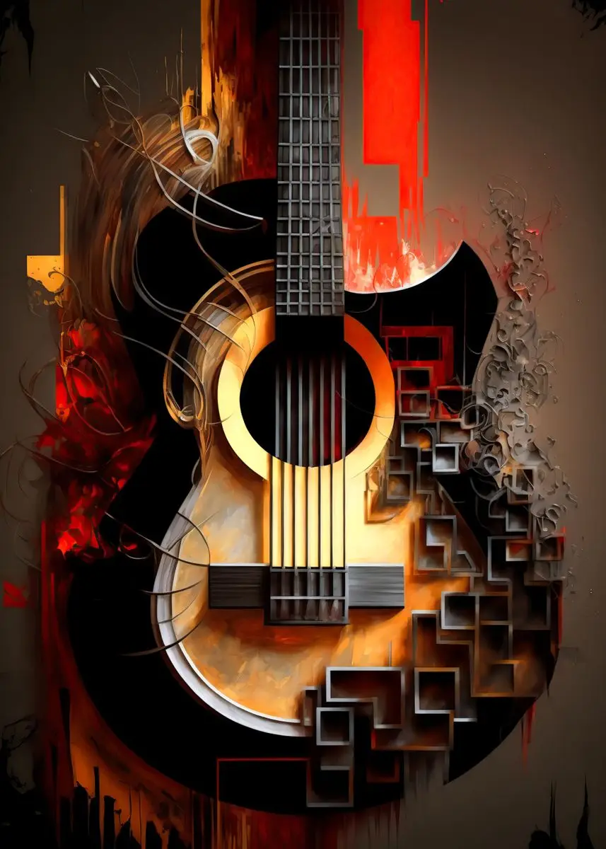 Современная абстрактная музыкальная гитара картина на холсте