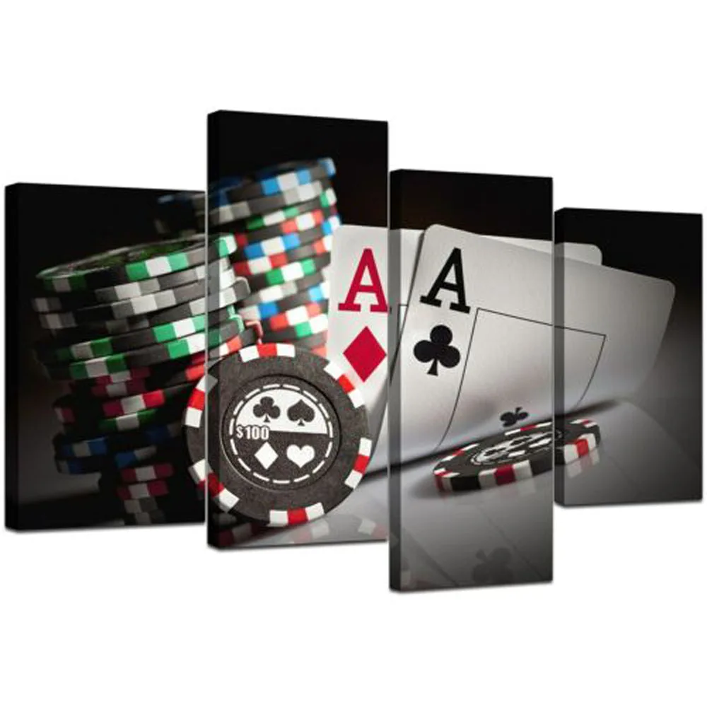 

No Framed 4 Pcs Black and White Red Poker Wall Art Print Decor Canvas Paintings Pictures Home for Living Room Posters