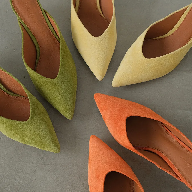 

Женские шлепанцы из натуральной кожи, на толстой подошве, с закрытым носком